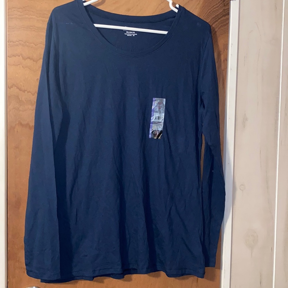 New XXL Blue Scoop Neck Long Sleeve Shirt